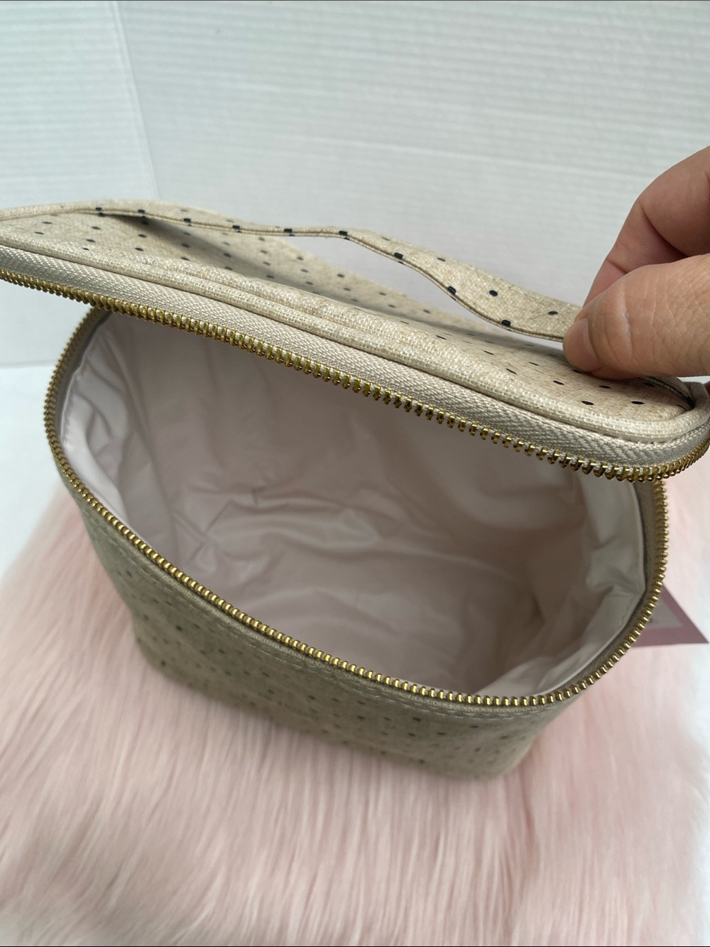 kate spade Beige Polka Dot Lunch Cosmetic Case with Gold Zipper - Picture 9 of 15